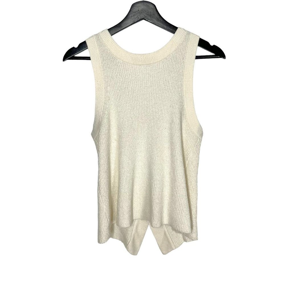 Moth Cream Button Up Back Knit Sleeveless Top Small